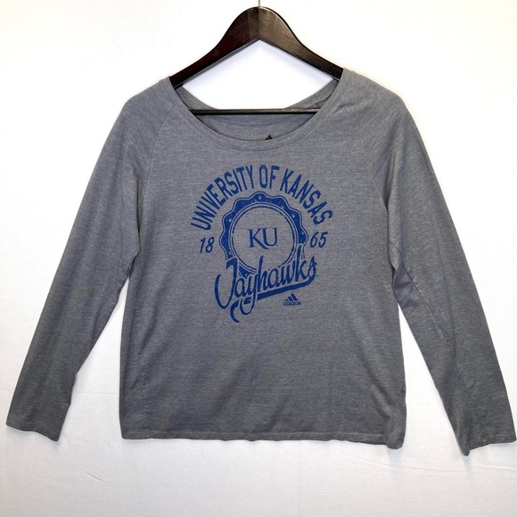 adidas Tops - Adidas University of Kansas Jayhawks split back long sleeve T shirt women’s sz L